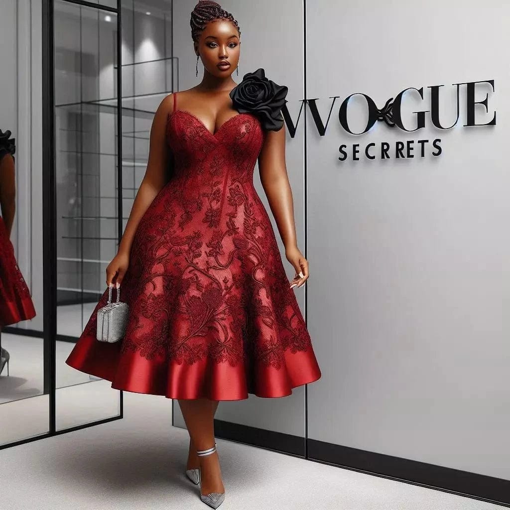 2025 New Arrival Red Short Prom Dresses Aso Ebi Plus Size Nigerian Wedding Dress Black Lace Knee Length Women Party Dress W - SHOWLU FASHION STORE