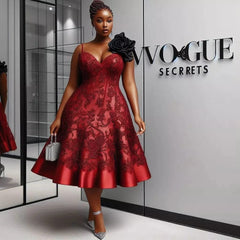 2025 New Arrival Red Short Prom Dresses Aso Ebi Plus Size Nigerian Wedding Dress Black Lace Knee Length Women Party Dress W - SHOWLU FASHION STORE