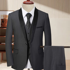 Wedding Guest Suits For Men 3pcs Outfit Set, Men'S Long Sleeve One Button Shawl Collar Jacket With Pockets & Slim Fit Pants Set, Wedding Banquet SHOWLU FASHION STORE