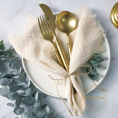 20PCS Napkins 41x41CM Cotton Cloth Gauze Retro Burr Rustic Kitchen Tea Towel Wedding Party Dinner Christmas Napkin Table Decor - SHOWLU FASHION STORE