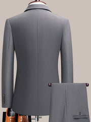 Youth Lapel Double Breasted Suit Set, Business Casual Solid Color Two-piece Set, Four Season Universal Graduation Ceremony Formal Attire, Interview Performance Dress Suit