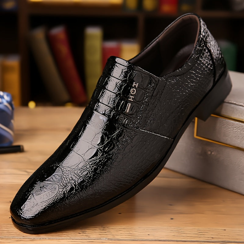 Men's Sleek Pointed-Toe Loafers - Black Crocodile Texture Slip-On Shoes for Business Casual, Party & Casual Attire SHOWLU FASHION STORE