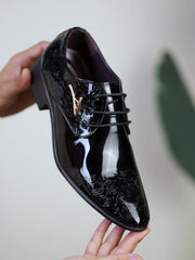 Men's Classic Oxford Dress Shoes, Pointed Toe Lace-Up Low Top, Geometric Striped Pattern, Microfiber Synthetic Upper, Rubber Sole, for Wedding Party Business - All-Season Fashion Minimalist Style, Wedding Footwear | Minimalis SHOWLU FASHION STORE