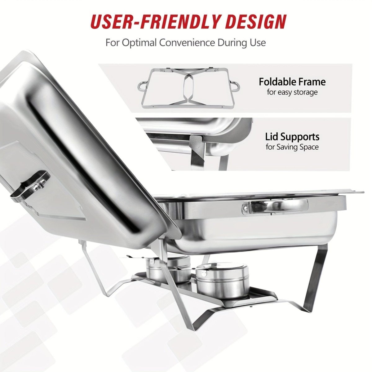 2/4/5/6/8/10packs Stainless Steel Chafing Dish Set 8QT, Premium Rectangle Buffet Food Warmer With Lids, Durable Pans & Fuel Holders - Perfect For Elegant Restaurant Catering, Parties, And Weddings Events - SHOWLU FASHION STORE