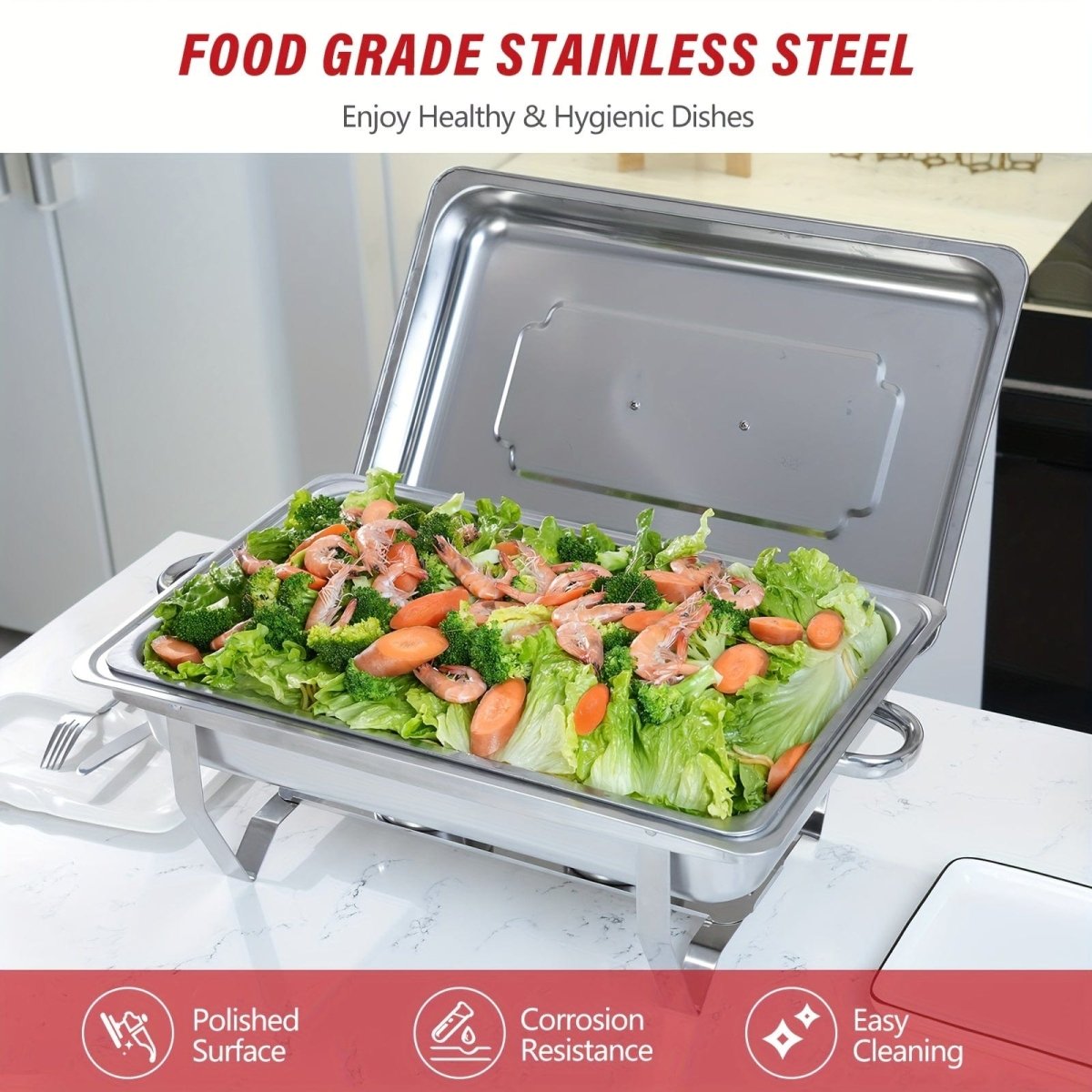 2/4/5/6/8/10packs Stainless Steel Chafing Dish Set 8QT, Premium Rectangle Buffet Food Warmer With Lids, Durable Pans & Fuel Holders - Perfect For Elegant Restaurant Catering, Parties, And Weddings Events - SHOWLU FASHION STORE
