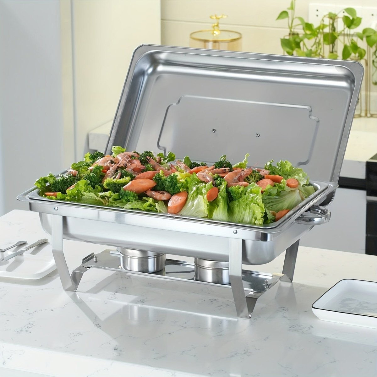2/4/5/6/8/10packs Stainless Steel Chafing Dish Set 8QT, Premium Rectangle Buffet Food Warmer With Lids, Durable Pans & Fuel Holders - Perfect For Elegant Restaurant Catering, Parties, And Weddings Events - SHOWLU FASHION STORE