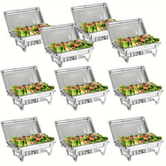 2/4/5/6/8/10packs Stainless Steel Chafing Dish Set 8QT, Premium Rectangle Buffet Food Warmer With Lids, Durable Pans & Fuel Holders - Perfect For Elegant Restaurant Catering, Parties, And Weddings Events - SHOWLU FASHION STORE