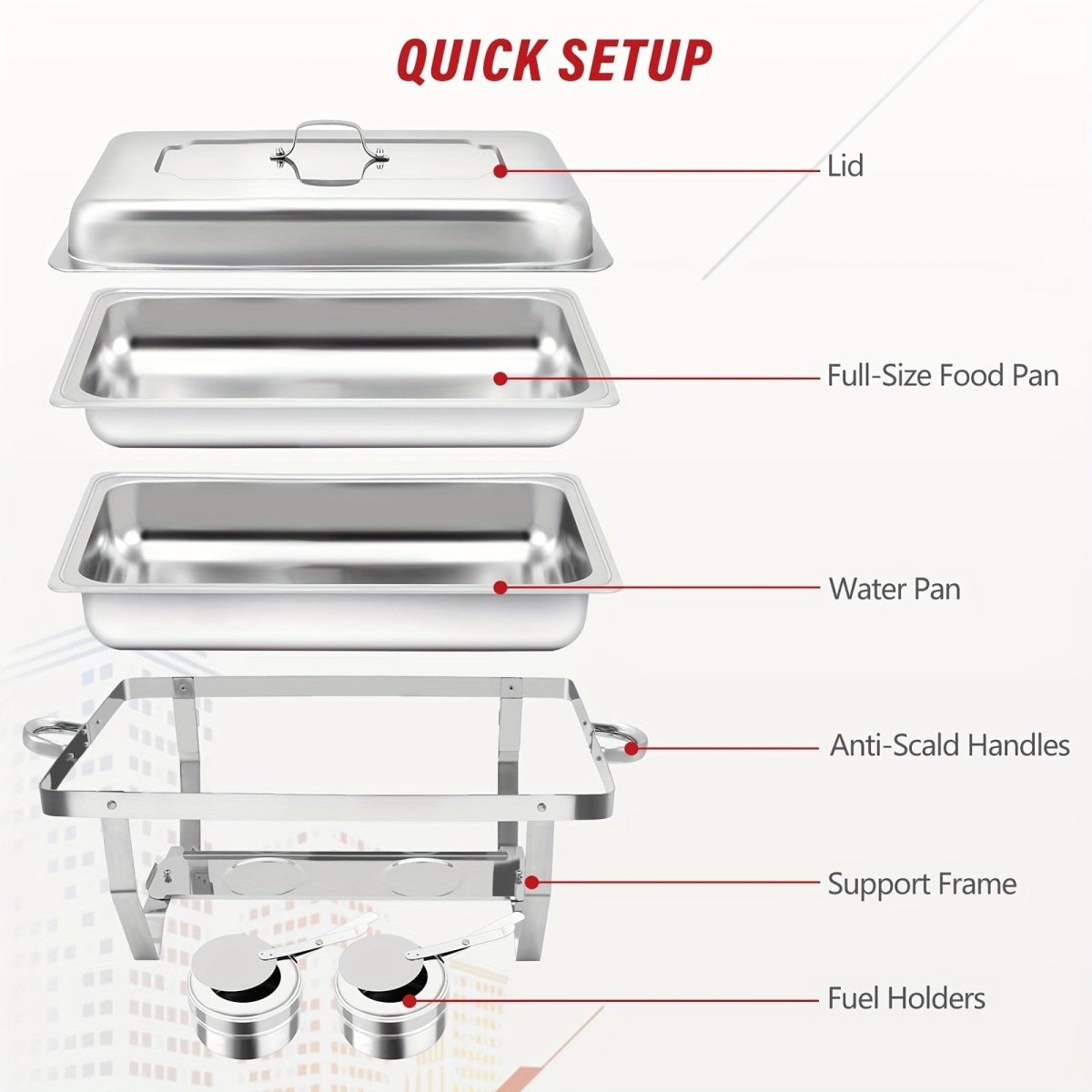 2/4/5/6/8/10packs Stainless Steel Chafing Dish Set 8QT, Premium Rectangle Buffet Food Warmer With Lids, Durable Pans & Fuel Holders - Perfect For Elegant Restaurant Catering, Parties, And Weddings Events - SHOWLU FASHION STORE