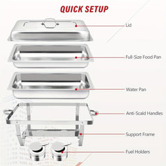 2/4/5/6/8/10packs Stainless Steel Chafing Dish Set 8QT, Premium Rectangle Buffet Food Warmer With Lids, Durable Pans & Fuel Holders - Perfect For Elegant Restaurant Catering, Parties, And Weddings Events - SHOWLU FASHION STORE