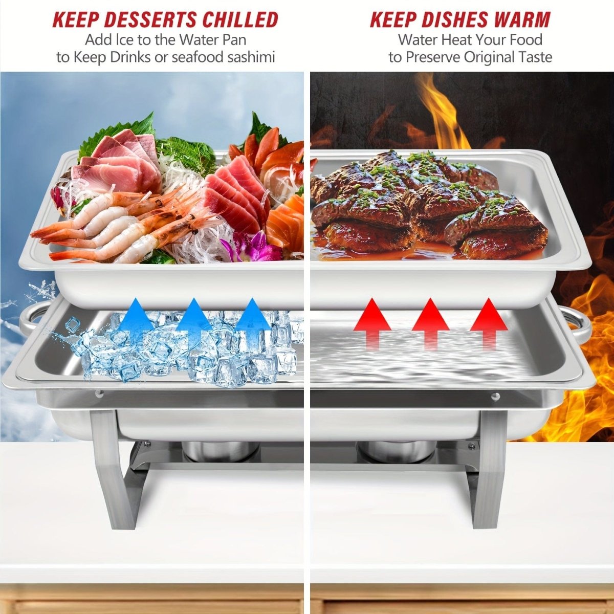 2/4/5/6/8/10packs Stainless Steel Chafing Dish Set 8QT, Premium Rectangle Buffet Food Warmer With Lids, Durable Pans & Fuel Holders - Perfect For Elegant Restaurant Catering, Parties, And Weddings Events - SHOWLU FASHION STORE