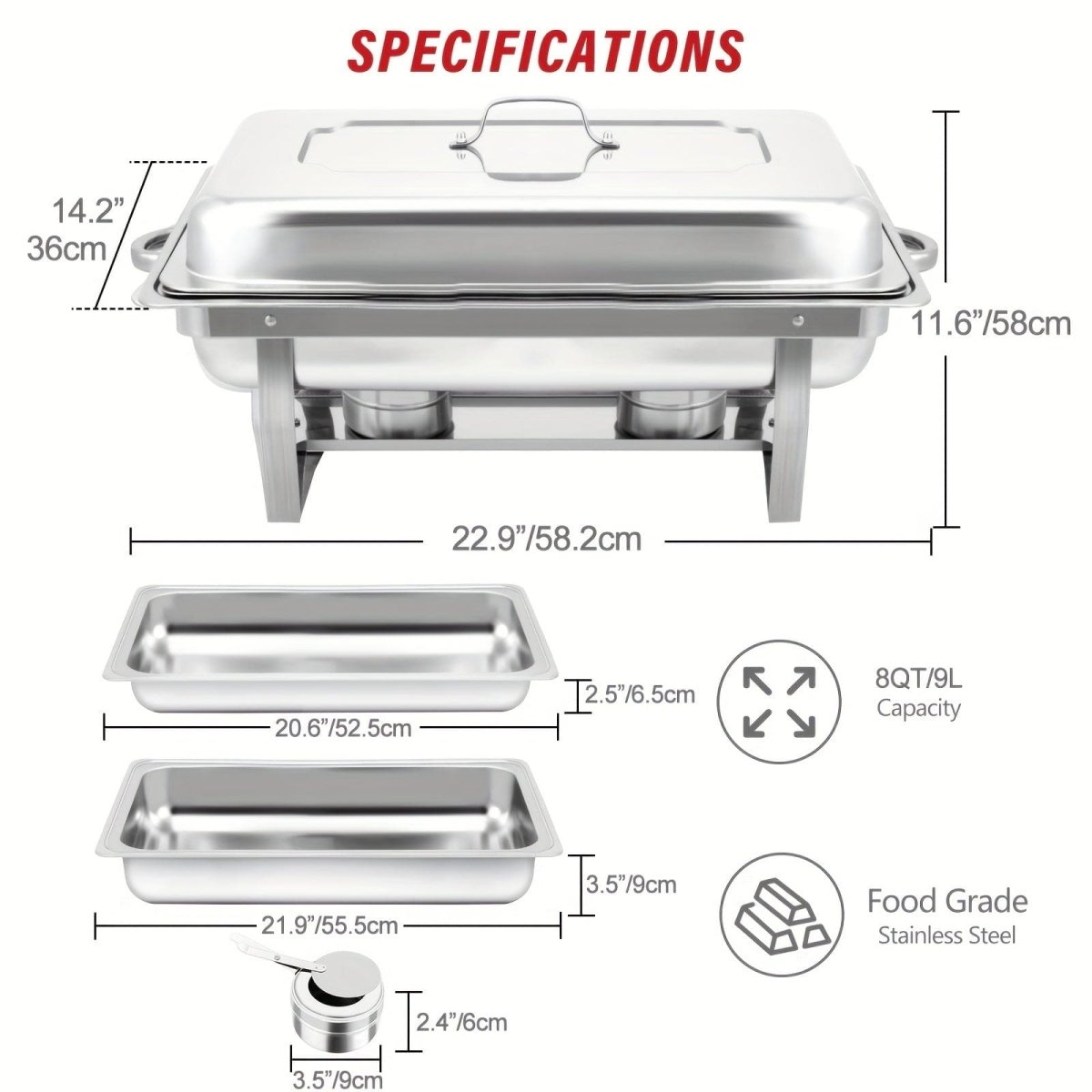 2/4/5/6/8/10packs Stainless Steel Chafing Dish Set 8QT, Premium Rectangle Buffet Food Warmer With Lids, Durable Pans & Fuel Holders - Perfect For Elegant Restaurant Catering, Parties, And Weddings Events - SHOWLU FASHION STORE