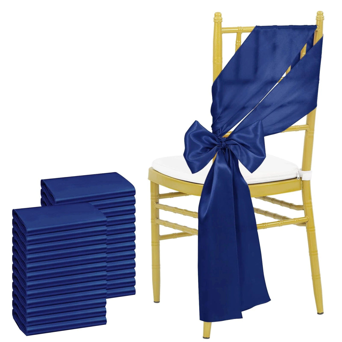 24PCS 17x275cm Sky Blue Satin Chair Sashes Bows Chair Cover Ribbons for Wedding Banquet Party Baby Shower Event Decorations - SHOWLU FASHION STORE
