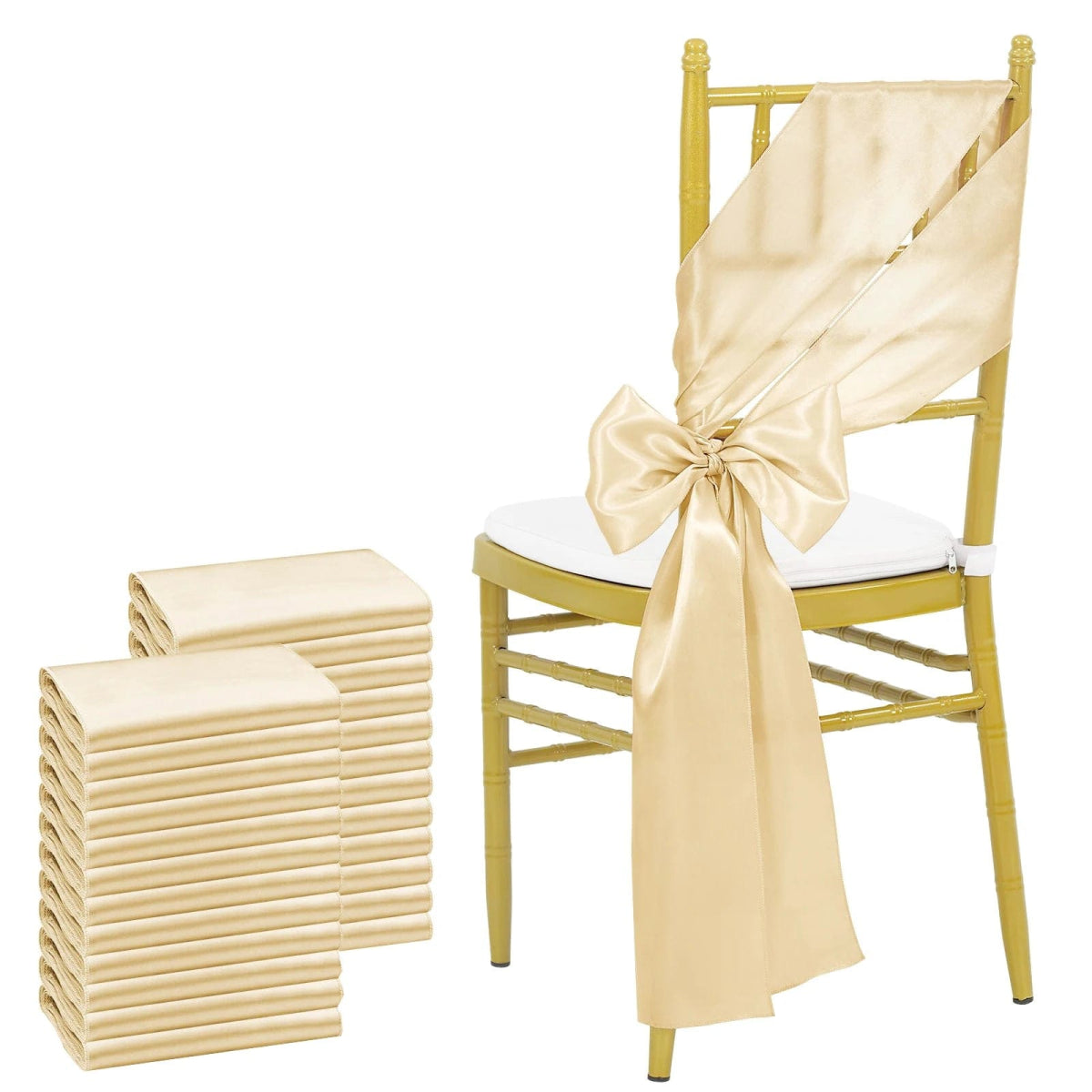 24PCS 17x275cm Sky Blue Satin Chair Sashes Bows Chair Cover Ribbons for Wedding Banquet Party Baby Shower Event Decorations - SHOWLU FASHION STORE