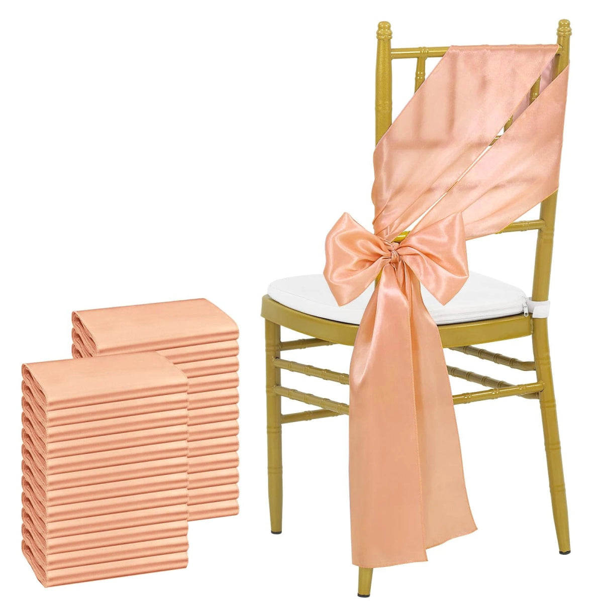 24PCS 17x275cm Sky Blue Satin Chair Sashes Bows Chair Cover Ribbons for Wedding Banquet Party Baby Shower Event Decorations - SHOWLU FASHION STORE