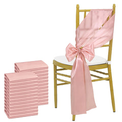 24PCS 17x275cm Sky Blue Satin Chair Sashes Bows Chair Cover Ribbons for Wedding Banquet Party Baby Shower Event Decorations - SHOWLU FASHION STORE