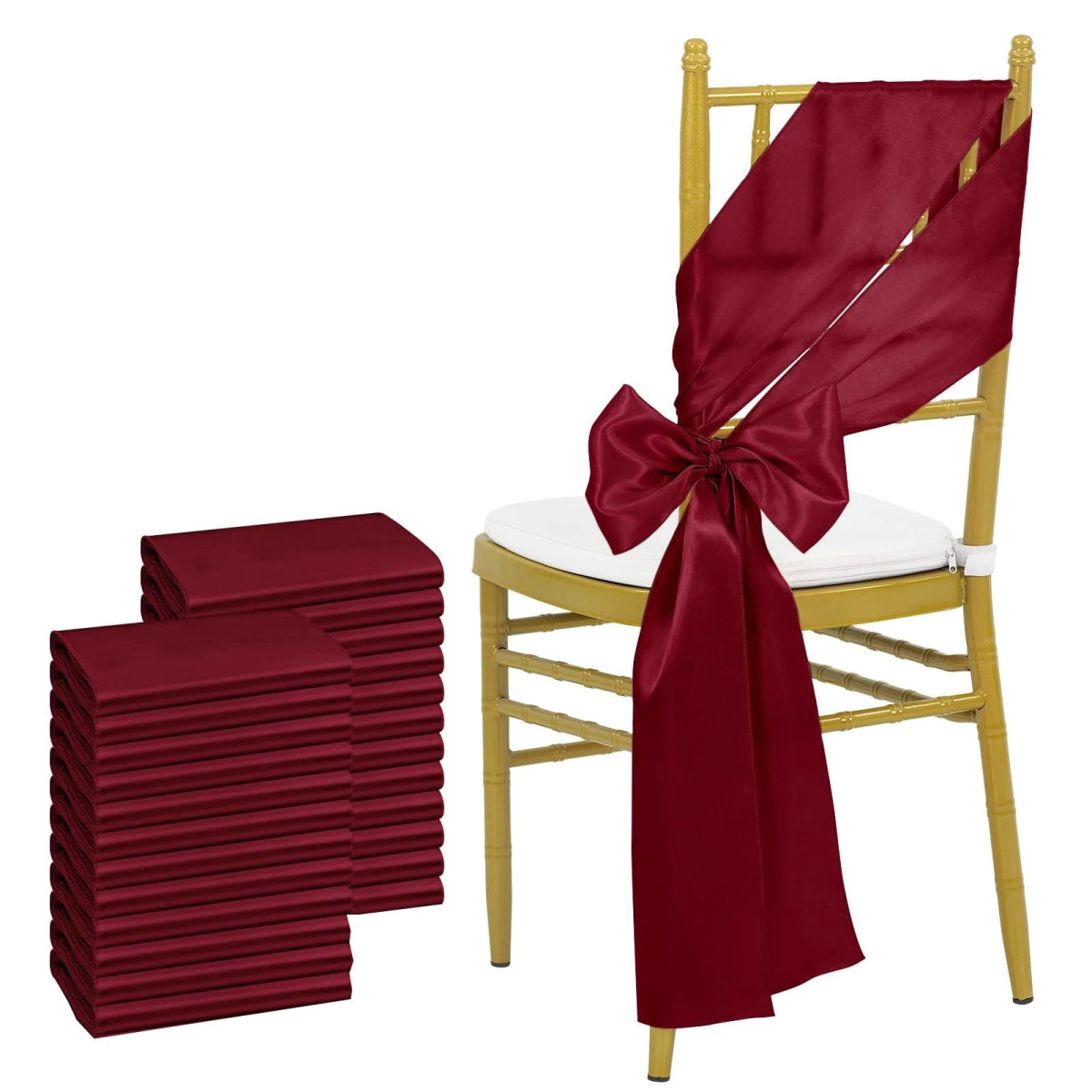24PCS 17x275cm Sky Blue Satin Chair Sashes Bows Chair Cover Ribbons for Wedding Banquet Party Baby Shower Event Decorations - SHOWLU FASHION STORE