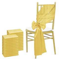 24PCS 17x275cm Sky Blue Satin Chair Sashes Bows Chair Cover Ribbons for Wedding Banquet Party Baby Shower Event Decorations - SHOWLU FASHION STORE
