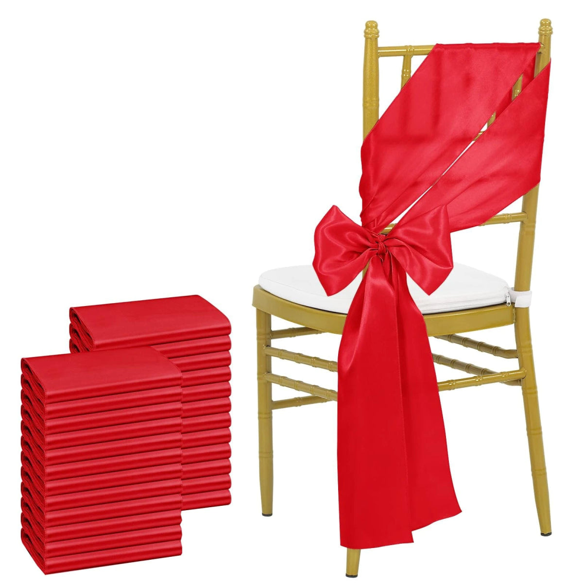 24PCS 17x275cm Sky Blue Satin Chair Sashes Bows Chair Cover Ribbons for Wedding Banquet Party Baby Shower Event Decorations - SHOWLU FASHION STORE