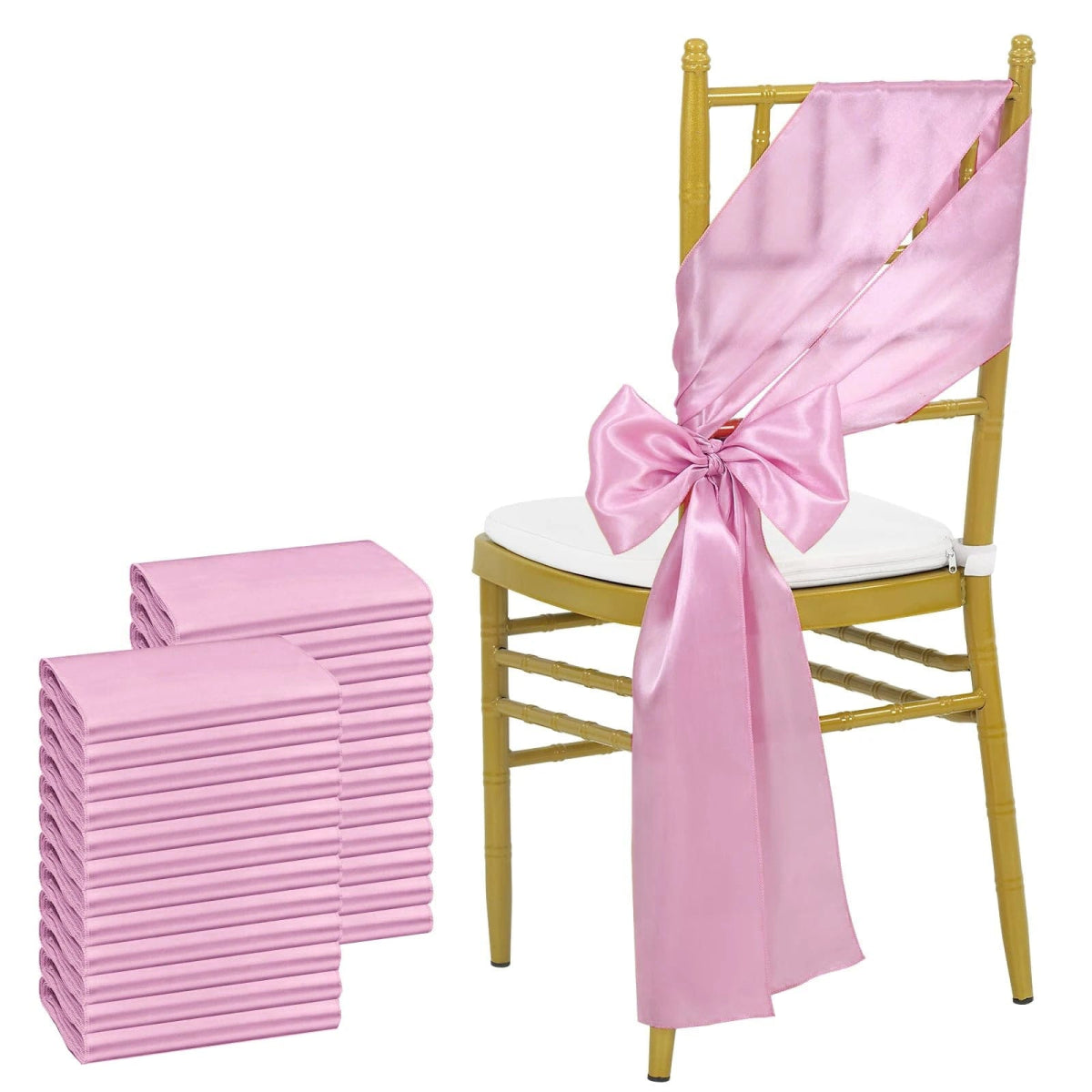 24PCS 17x275cm Sky Blue Satin Chair Sashes Bows Chair Cover Ribbons for Wedding Banquet Party Baby Shower Event Decorations - SHOWLU FASHION STORE