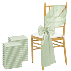 24PCS 17x275cm Sky Blue Satin Chair Sashes Bows Chair Cover Ribbons for Wedding Banquet Party Baby Shower Event Decorations - SHOWLU FASHION STORE
