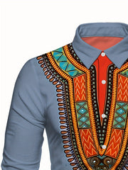 Men'S Elegant Mandala Print Long Sleeve Dress Shirt - Light Blue, Button-Up with Lapel Collar, Regular Fit for Formal or Casual Occasions, Nonstretch Fabric