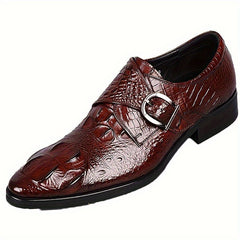 Men's Crocodile Print Pointed Toe Slip-On Loafers - Elegant Red Dress Shoes with Glossy Finish & Metal Buckle, Breathable for Business, Office, Weddings, and Formal Events SHOWLU FASHION STORE