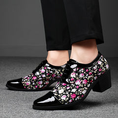 Men'S Fashion Floral Loafers, Classic Low Top Lace-up Dress Shoes, All-Season Casual Party Wedding Footwear, Pointed Toe with Rubber Sole, Faux & Fabric Upper, Comfortable Fit SHOWLU FASHION STORE
