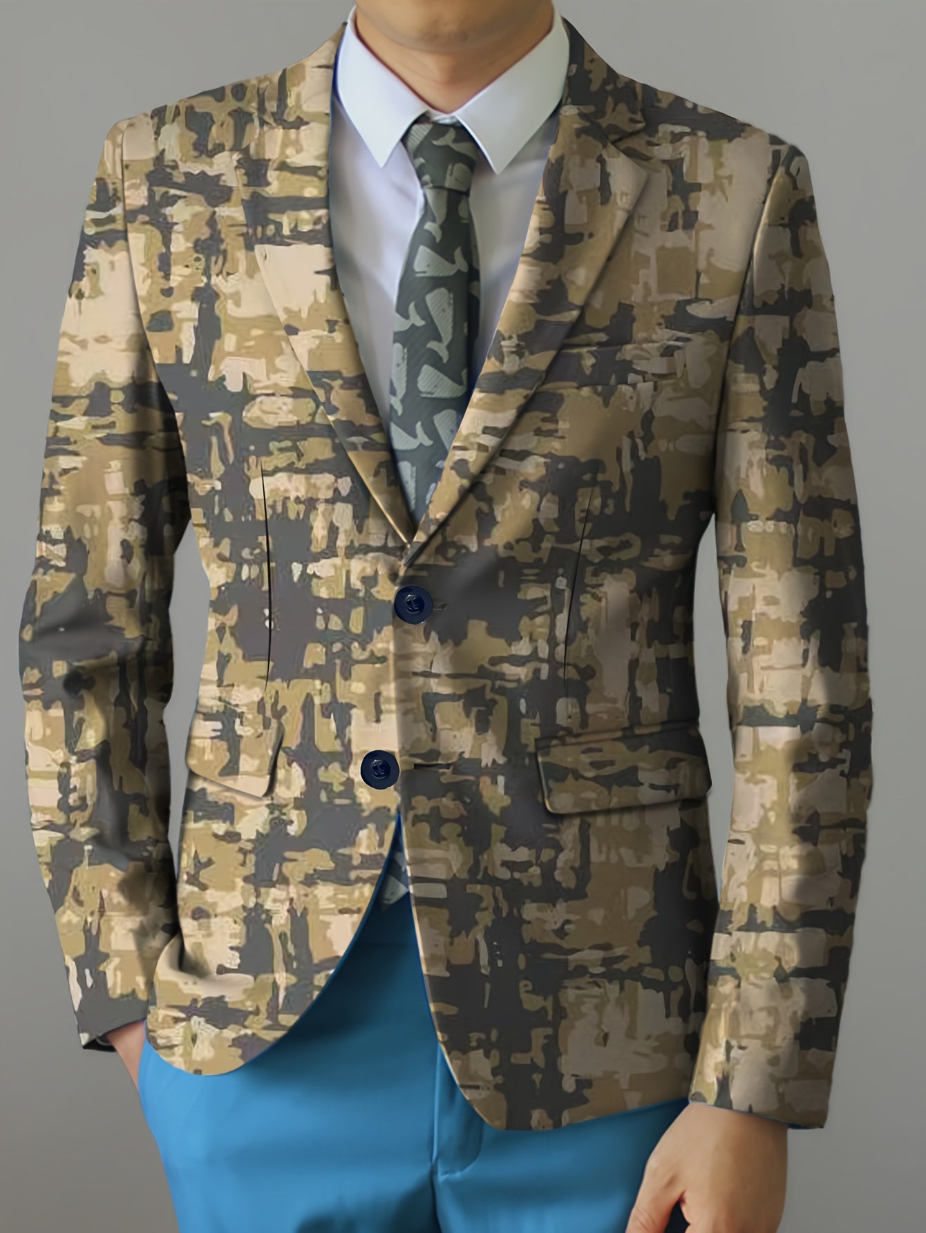[Four-Season Party Blazer] Four-Season Regular Fit Men's Party Blazer - Stripes Print/Animal Print Notched Lapel, Fashion Suit Top With Button Details SHOWLU FASHION STORE