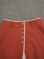 Women'S High-Waisted Side Slit Skirt with Front Button Detail - Red & White Two-Tone Design, Casual Spring/Summer/Fall Office & Casual Attire, High Waisted Skirt, Seasonal Fashion, Structured Silhouette, Durable Fabric