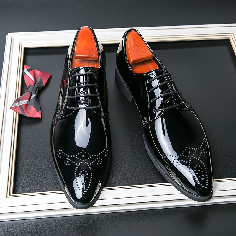 Men'S Solid Color Casual Dress Shoes, Pointed Toe Lace-Up, Microfiber Synthetic Upper, Superfine Fiber Lining, Sole & Insole, Fashionable Business Wedding Footwear for All Seasons SHOWLU FASHION STORE