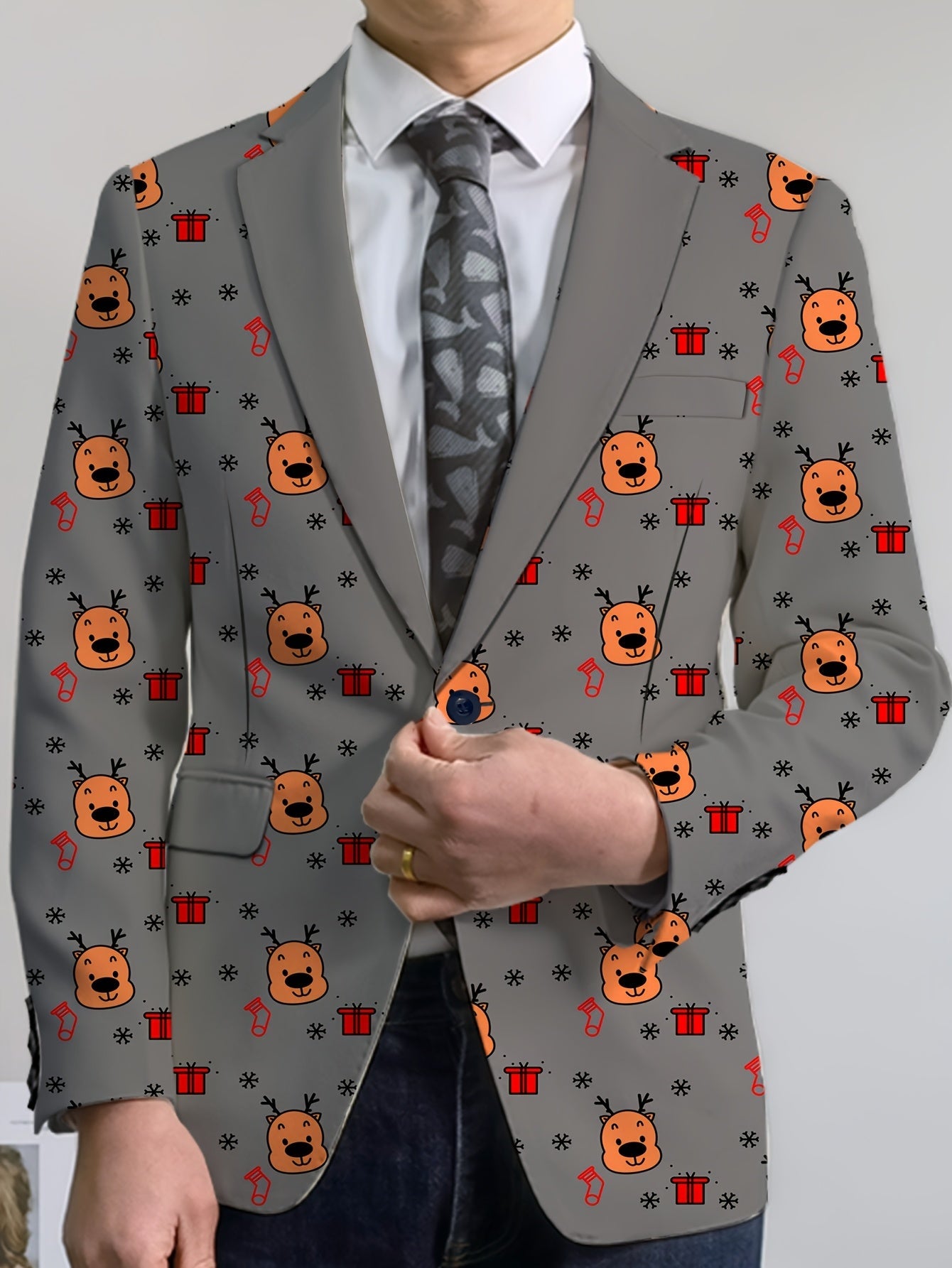 Men's Playful Cartoon Face & Stripes Blazer - Casual Polyester & Elastane, Button-Up with Notch Lapel, Non-Transparent, All-Season, Easy Care Hand or Dry Clean Only, Comfortable Suit|Stylish Suit|Structured Fit SHOWLU FASHION STORE