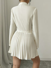 Women's elegant solid color notched lapel, double breasted suit jacket, pleated mini skirt, 2025 new version elegant suit