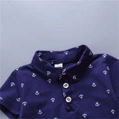 2PCS Baby Set Cute Kids Boys Clothes Summer Random Print Boat Anchor Pattern Short Sleeve Shorts Set For 1 - 5Years - SHOWLU FASHION STORE
