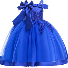 Showlu Fashion Store 0 6T 130 / royal blue 3-10 Years Kids Christmas Party Dresses For Girls Appliques Flower Elegant Wedding Dress With Bow Children Birthday Prom Gown