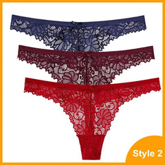 Anel Demosthene General Store 0 Style 2 4 / M / China|3pcs 3 Pcs Woman Panties Sexy Lace Thong Underwear Lingerie Female T-back Temptation Low Waist Women Transparent G String