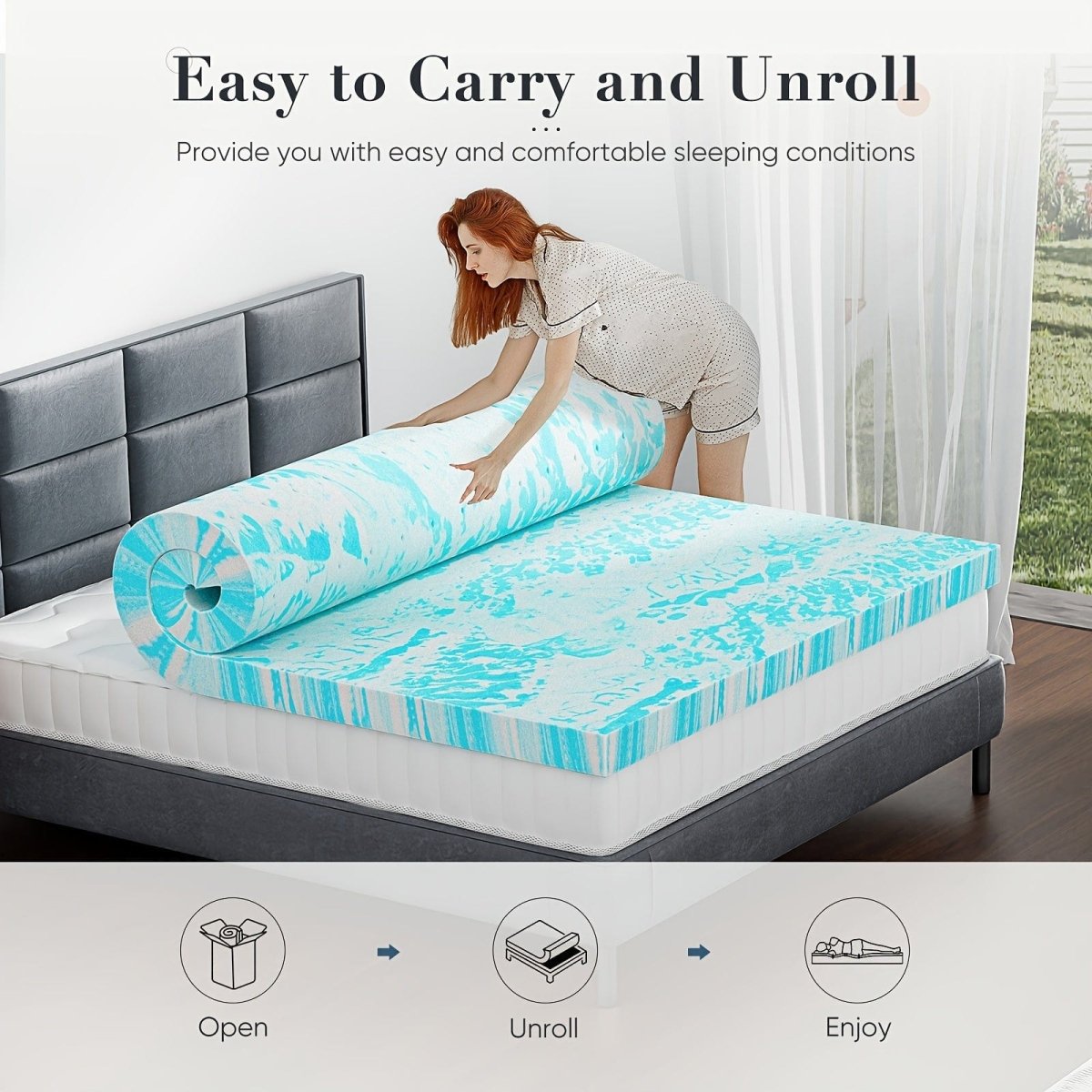 3 - Inch Gel - Infused Memory Foam Mattress Topper – CertiPUR - US Certified, Cooling Comfort, Enhanced Sleep Support – Upgraded Bedding Accessory - SHOWLU FASHION STORE
