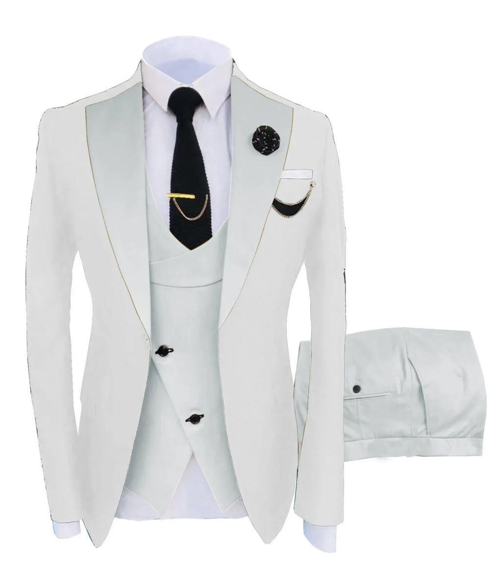 3 Pieces Men's Suit Peak Lapel Slim Fit Casual Tuxedos Groom Tailor Made (Blazer+Pants+Vest) Full set Elegant suit for men - SHOWLU FASHION STORE