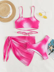 3 Pieces Ombre Lace Up Bikini Swimsuit & Beach Skirt Sexy Swimwear Women 2023 Bathing Swimming Swim Suit Female Summer Beachwear - SHOWLU FASHION STORE