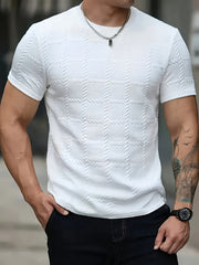 [Stylish T-Shirt] Stylish Geometric Jacquard Knit Men's Casual Short Sleeve T-Shirt | Round Neck, All-Season Comfort, Perfect for Casual Attire