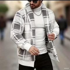 Men'S Plush Jacket - Black & Yellow Checkered Coat, Soft Thermal Insulation Lightweight Outerwear for Fall/Winter, Minimalist Formal & Everyday Blazers, Easy-Care Non-Lined Design, Fall Fashion, Classic Collar, Durable Constr
