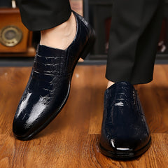 Men's Sleek Pointed-Toe Loafers - Black Crocodile Texture Slip-On Shoes for Business Casual, Party & Casual Attire SHOWLU FASHION STORE