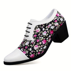 Men'S Fashion Floral Loafers, Classic Low Top Lace-up Dress Shoes, All-Season Casual Party Wedding Footwear, Pointed Toe with Rubber Sole, Faux & Fabric Upper, Comfortable Fit SHOWLU FASHION STORE