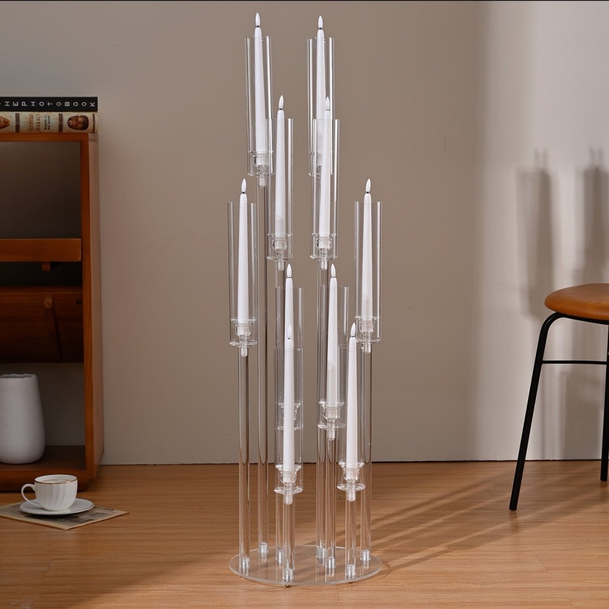37.7 Inches Tall Large 10 Arm Acrylic Candelabra Centerpieces for Tables, Floor Clear Tall Candlesticks Holder with Removable Lampshade for Wedding Party Home Decoration, Fit 0.82" LED Candles - SHOWLU FASHION STORE