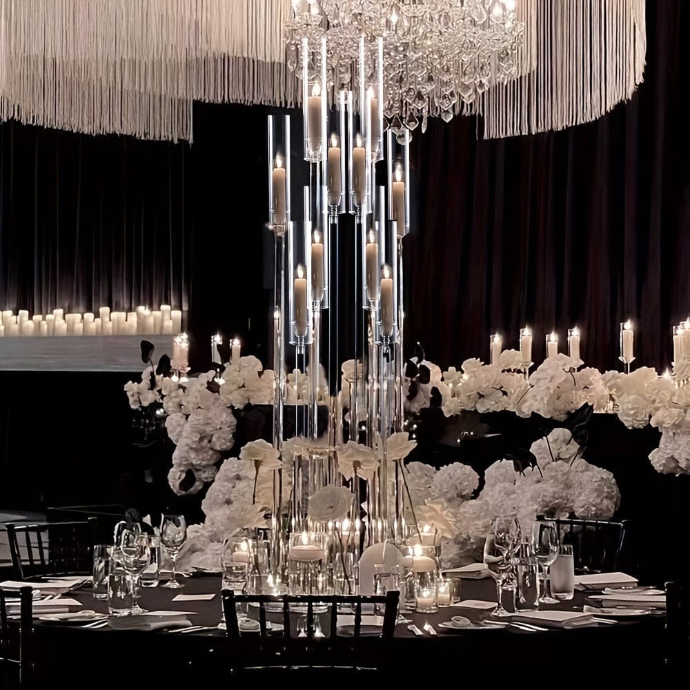37.7 Inches Tall Large 10 Arm Acrylic Candelabra Centerpieces for Tables, Floor Clear Tall Candlesticks Holder with Removable Lampshade for Wedding Party Home Decoration, Fit 0.82" LED Candles - SHOWLU FASHION STORE