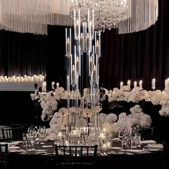 37.7 Inches Tall Large 10 Arm Acrylic Candelabra Centerpieces for Tables, Floor Clear Tall Candlesticks Holder with Removable Lampshade for Wedding Party Home Decoration, Fit 0.82" LED Candles - SHOWLU FASHION STORE