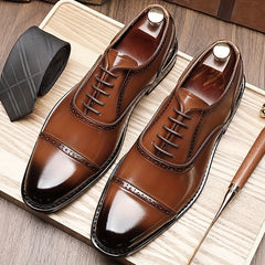 Men's Split Cow Leather Upper Solid Color Cap Toe Microfiber Upper Oxford Shoes, Comfy Non Slip Rubber Sole Durable Formal Shoes, Men's Footwear SHOWLU FASHION STORE