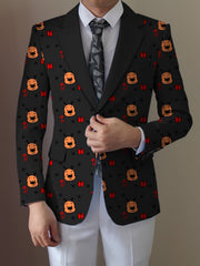 Men's Playful Cartoon Face & Stripes Blazer - Casual Polyester & Elastane, Button-Up with Notch Lapel, Non-Transparent, All-Season, Easy Care Hand or Dry Clean Only, Comfortable Suit|Stylish Suit|Structured Fit SHOWLU FASHION STORE