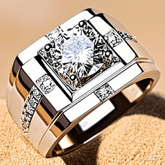 Fashion Front Guard Style Sparkling Synthetic Zirconia Men's Ring Light Luxury Elegant Fashion Party Birthday Gift Jewelry SHOWLU FASHION STORE