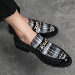 Plus Size Comfy Men's Plaid Slip On Loafer Shoes, Elegant Non Slip Durable Dress Business Footwear SHOWLU FASHION STORE