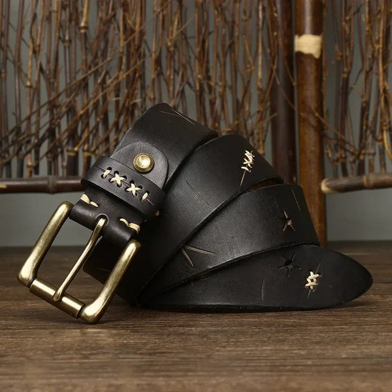 3.8CM Men High Quality Genuine Leather Belt Luxury Designer Brass Pin Buckle Belts Pure Cowskin Vintage Strap Male Jeans for Man - SHOWLU FASHION STORE